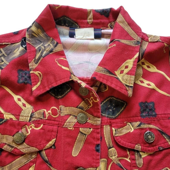 Vintage Breeches Jacket Womens M Red Bit Bridle Equestrian All Over Print Cotton - Picture 6 of 9